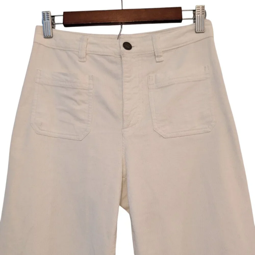 Faherty Womens Size 26 Egret White Corduroy Patch Pockets Wide Leg Pants Flaw - Picture 3 of 12